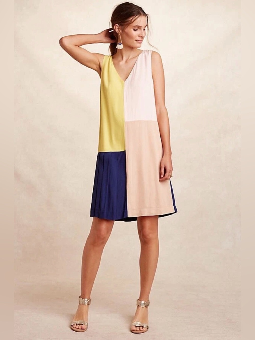 Anthropologie HD in Paris Vieques Colorblock Pleated Shift Dress Size 0